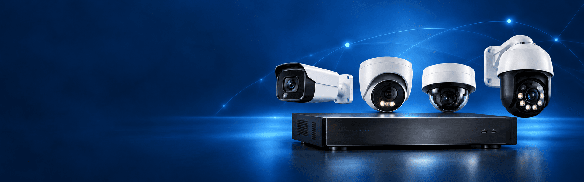 Security cameras and NVR for warehouse and construction surveillance systems