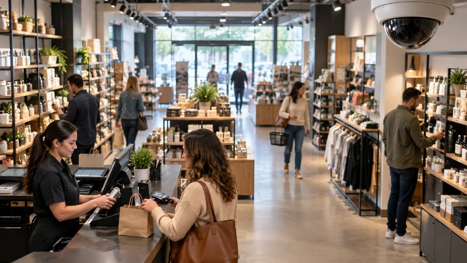 Bright retail store checkout and shelves for camera coverage planning