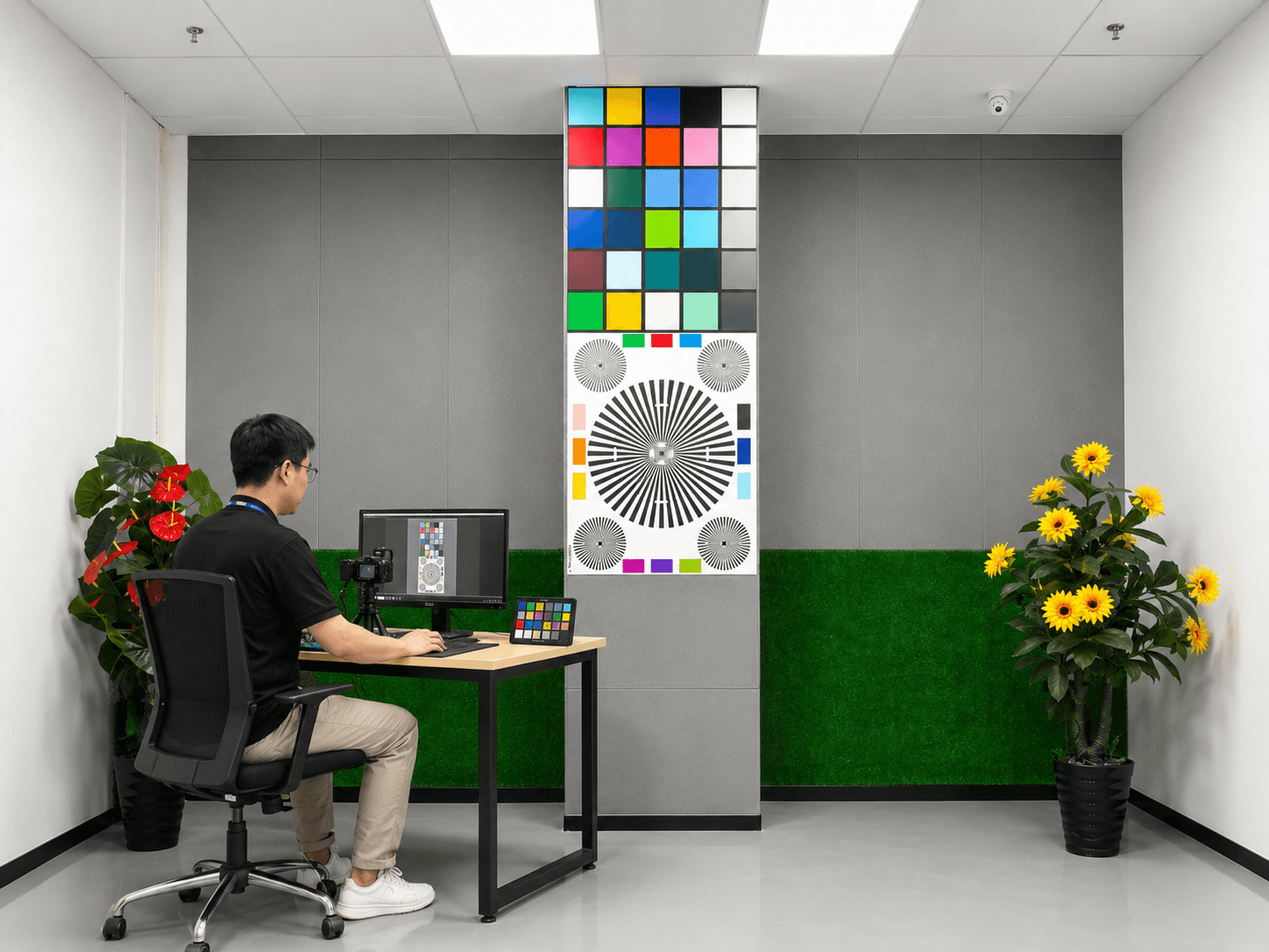 JBC image testing room with camera color chart