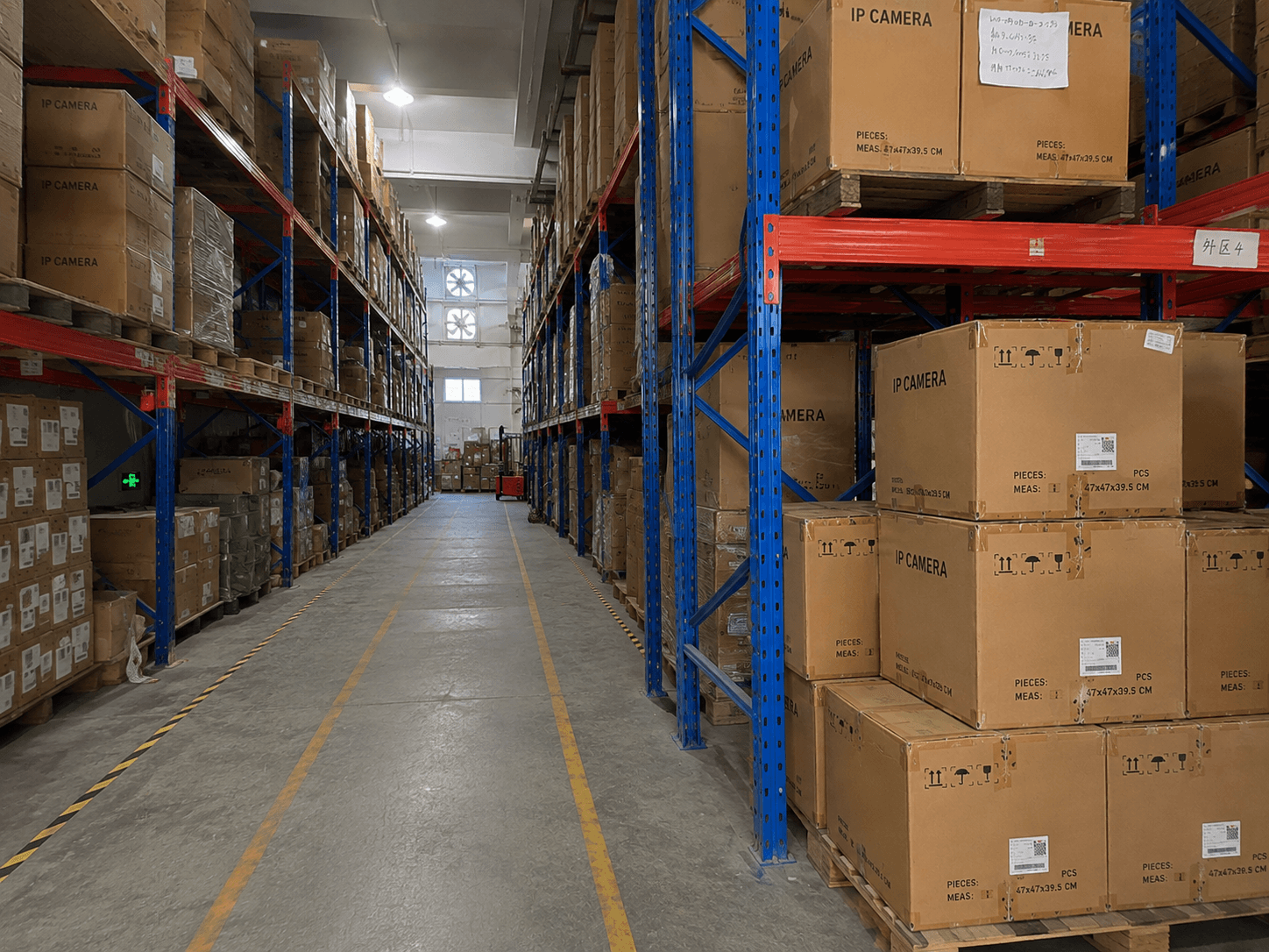 Finished security camera goods prepared for shipment